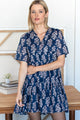 Isla Pressed Poppies Dress in Indigo Blue - Romantiques