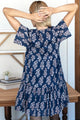 Isla Pressed Poppies Dress in Indigo Blue - Romantiques