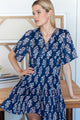 Isla Pressed Poppies Dress in Indigo Blue - Romantiques
