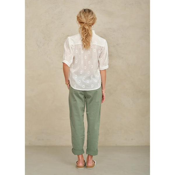 Frani Short Sleeve Embroidered Top in White - Romantiques