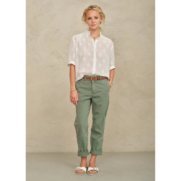 Frani Short Sleeve Embroidered Top in White - Romantiques