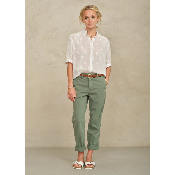 Frani Short Sleeve Embroidered Top in White - Romantiques