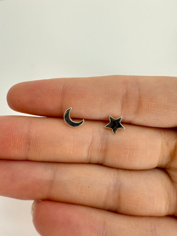April Martin Silver Star & Moon Studs in Sterling Silver - Romantiques