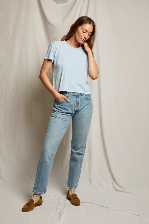 Perfect White Tee - Harley Cotton Boxy Crew Tee in Powder Blue - Romantiques