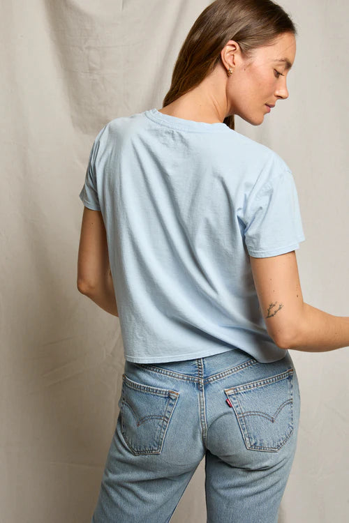 Perfect White Tee - Harley Cotton Boxy Crew Tee in Powder Blue - Romantiques