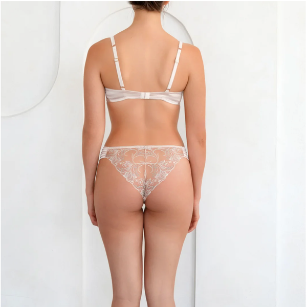 White lace lingerie set on a white background