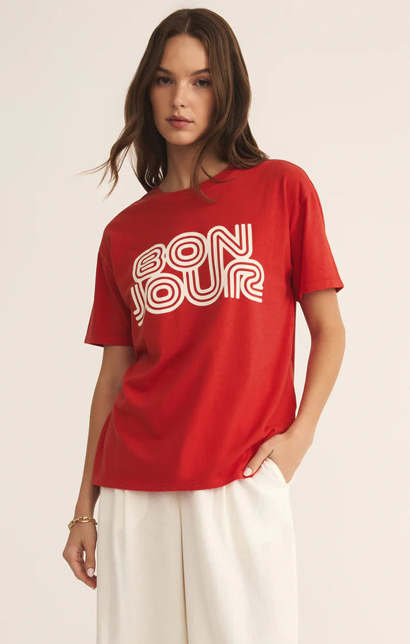 Bonjour Boyfriend Tee in Cabana Red - Romantiques