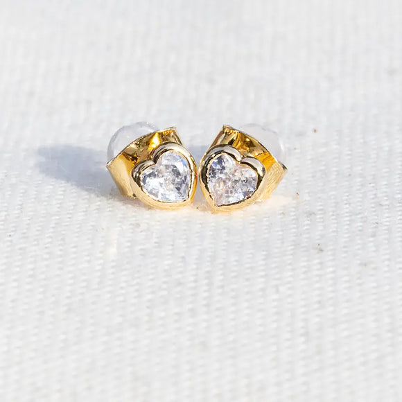Teeny Heart Stud Earrings in Clear - Romantiques