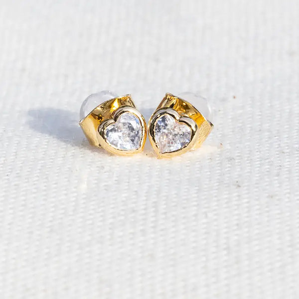 Teeny Heart Stud Earrings in Clear - Romantiques