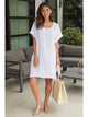 Tay Short Sleeve Side Button Detail Linen Dress in White - Romantiques