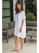 Tay Short Sleeve Side Button Detail Linen Dress in White - Romantiques