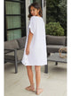 Tay Short Sleeve Side Button Detail Linen Dress in White - Romantiques