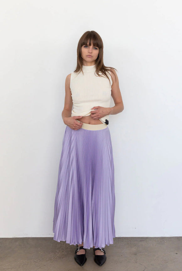 Loyd Ford Benedetto Satin Midi Skirt in Lilac - Romantiques