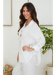 Marla Linen Long Sleeve Button Down Shirt in White - Romantiques