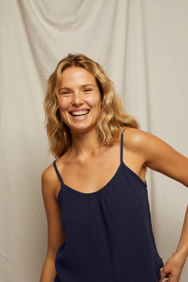 The Marlo Double Gauze Tank in Navy - Romantiques