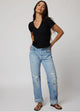 Stillwater Rib V-Neck Crop Baby Tee in Black - Romantiques