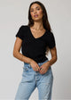 Stillwater Rib V-Neck Crop Baby Tee in Black - Romantiques