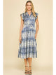 Print Tiered Midi Dress in Dusty Navy - Romantiques