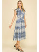 Print Tiered Midi Dress in Dusty Navy - Romantiques