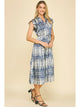 Print Tiered Midi Dress in Dusty Navy - Romantiques