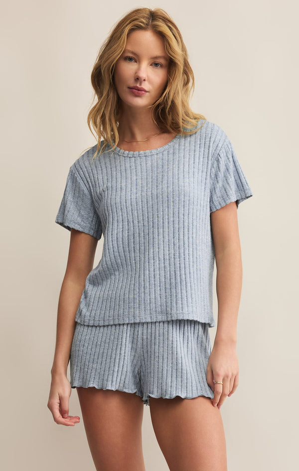 Kara Rib Tee in Light Denim - Romantiques