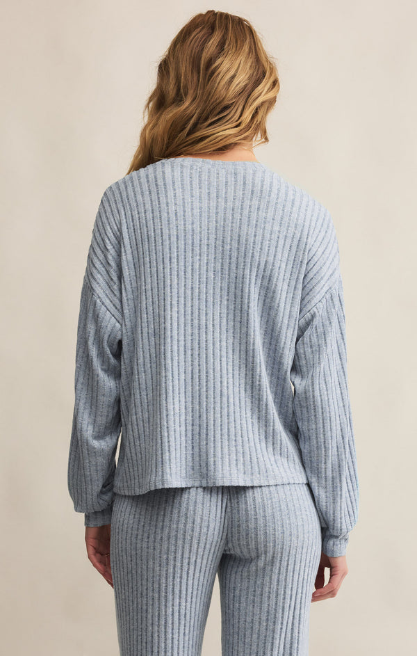 Daydream Rib Long Sleeve Top in Light Denim - Romantiques