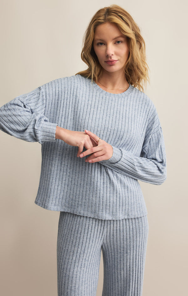 Daydream Rib Long Sleeve Top in Light Denim - Romantiques