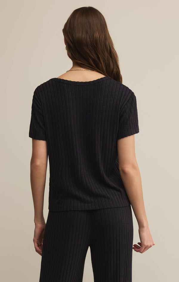 Kara Rib Tee in Black Sand - Romantiques