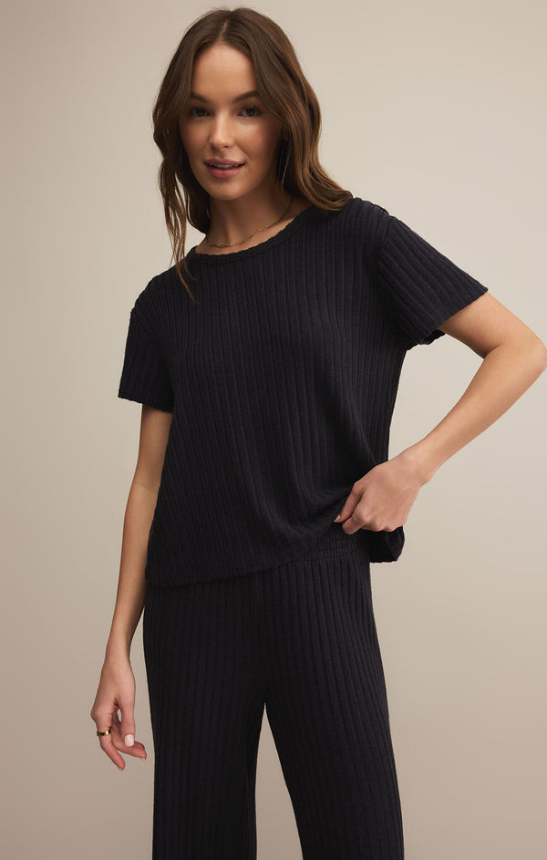 Kara Rib Tee in Black Sand - Romantiques