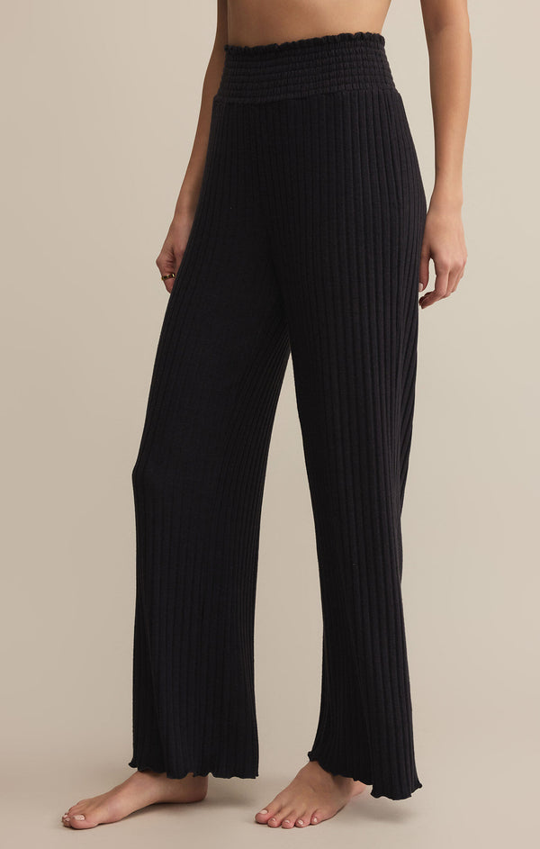 Dawn Smocked Rib Pant in Black Sand - Romantiques