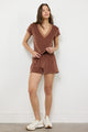 Suri Deep V Velour Cap Sleeve Tee in Honey - Romantiques