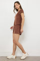 Suri Deep V Velour Cap Sleeve Tee in Honey - Romantiques