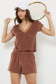 Suri Deep V Velour Cap Sleeve Tee in Honey - Romantiques