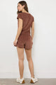 Suri Deep V Velour Cap Sleeve Tee in Honey - Romantiques