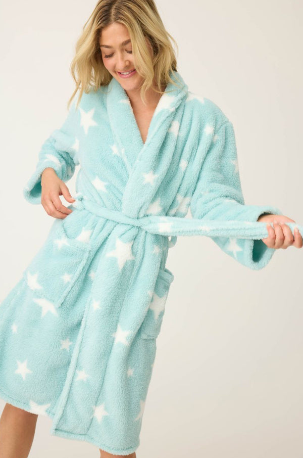 Let’s Get Cozy Light Mint Robe with Stars - Romantiques