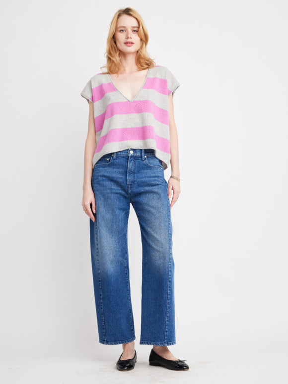 Madison Cashmere Sweater in Hot Pink Stripe - Romantiques