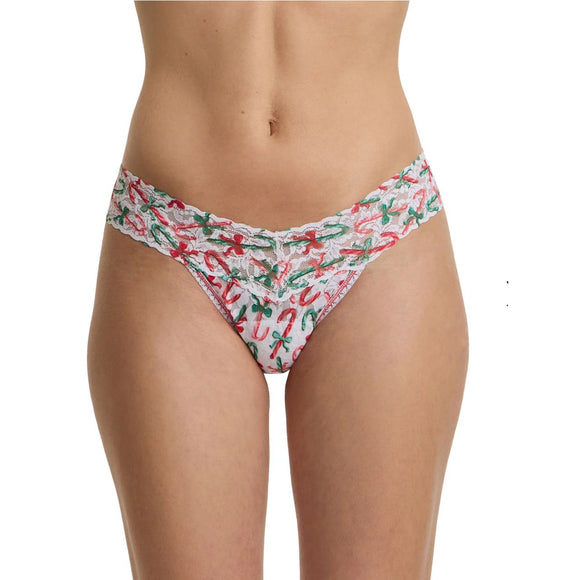 Hanky Panky Printed Low Rise Lace Thong in Holiday Candy Canes - Romantiques