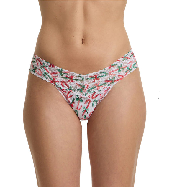 Hanky Panky Printed Low Rise Lace Thong in Holiday Candy Canes - Romantiques