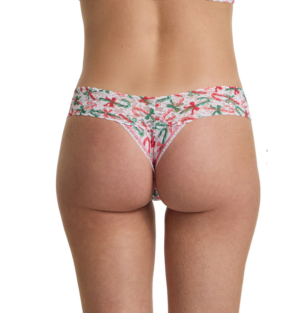 Hanky Panky Printed Low Rise Lace Thong in Holiday Candy Canes - Romantiques