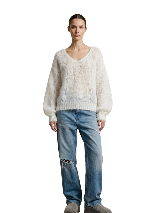 American Dreams Milana Long Sleeve Mohair Knit Pullover in White - Romantiques