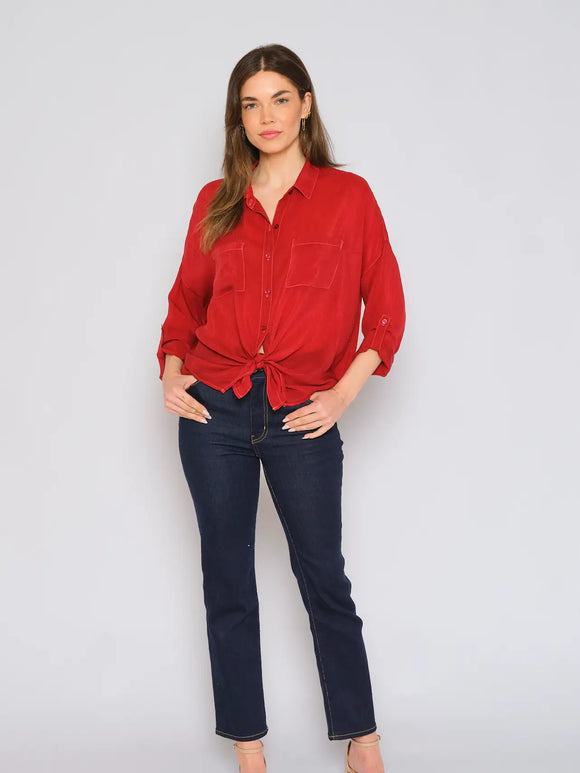 Maven Cupro Cargo Pocket Top In Red - Romantiques