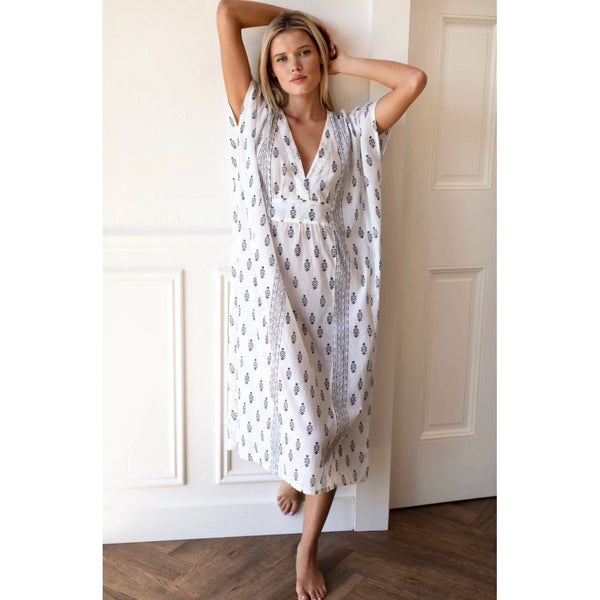 Francina Caftan Dress in  Marguerite Ivory - Romantiques