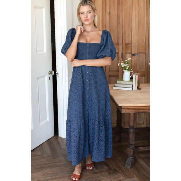 blue eyelet maxi dress Light Blue Embroidered Eyelet Maxi Dress - All Dresses