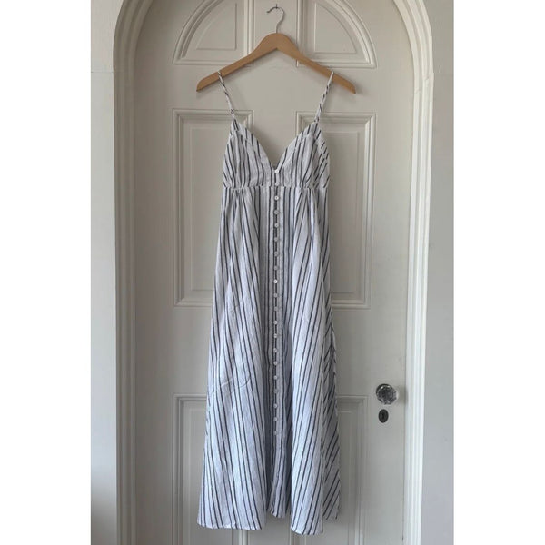 Ladder Dress with Textured Blue Stripes - Romantiques