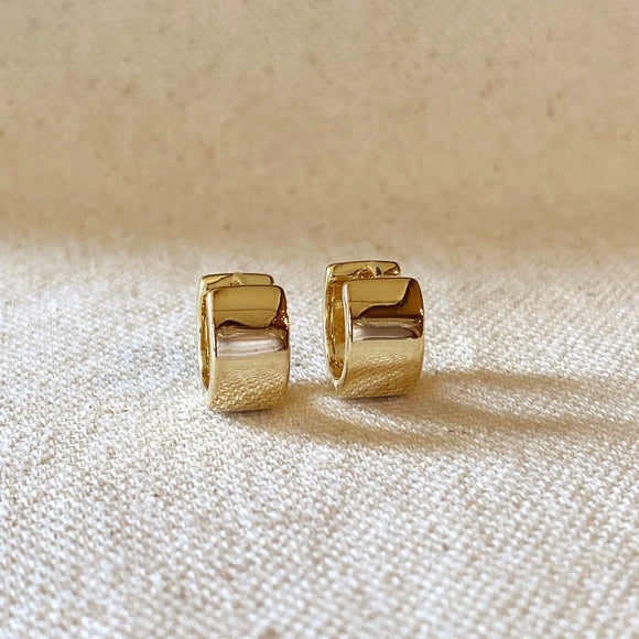 Gold Chunky Flat Clicker Hoop Earrings - Romantiques