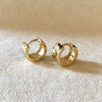 Gold Chunky Flat Clicker Hoop Earrings - Romantiques