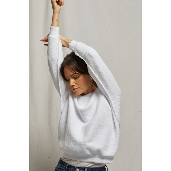 Ziggy Inside Out Fleece Long Sleeve Shrunken Crewneck in White
