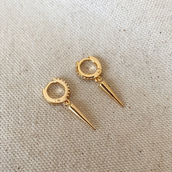 18k Gold Filled Cubic Zircon Hoop Earrings with Spike Drop - Romantiques