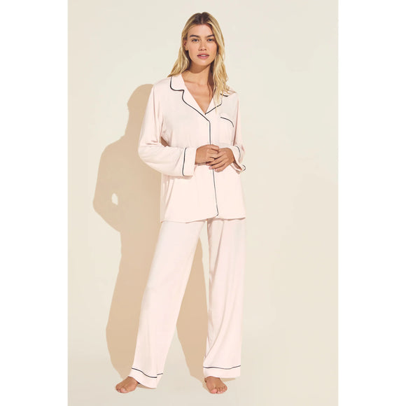 Eberjey Gisele Long PJ Set in Sorbet Pink & Black - Romantiques
