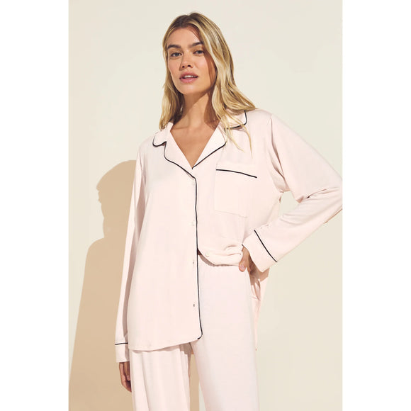 Eberjey Gisele Long PJ Set in Sorbet Pink & Black - Romantiques